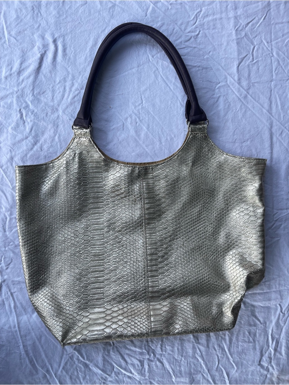 Neiman Marcus Metallic Silver Tote with Dark Brown Handles